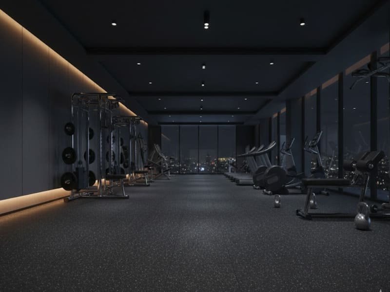 Instalación de papel de colofonia bajo alfombras de gimnasia en madera dura